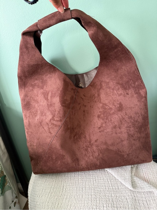 Handbags - Suede-Style Brown Hobo Tote Bag - Women